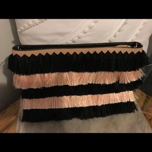 Stella & Dot Black and Pink Fringe Clutch